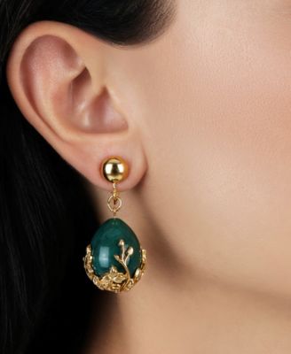 Gold Tone Green Gold Bead Clip Earrings