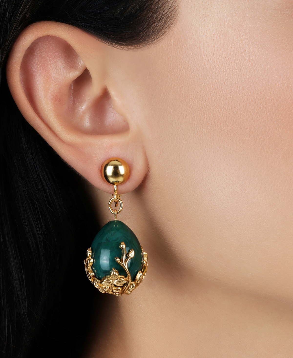 2028 Gold Tone Green Gold Bead Clip Earrings In Green