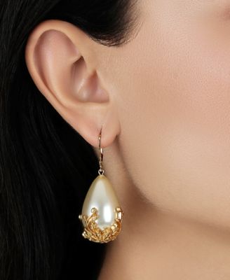 Gold Tone Faux Cultivated Pearl Gold Bead Earrings