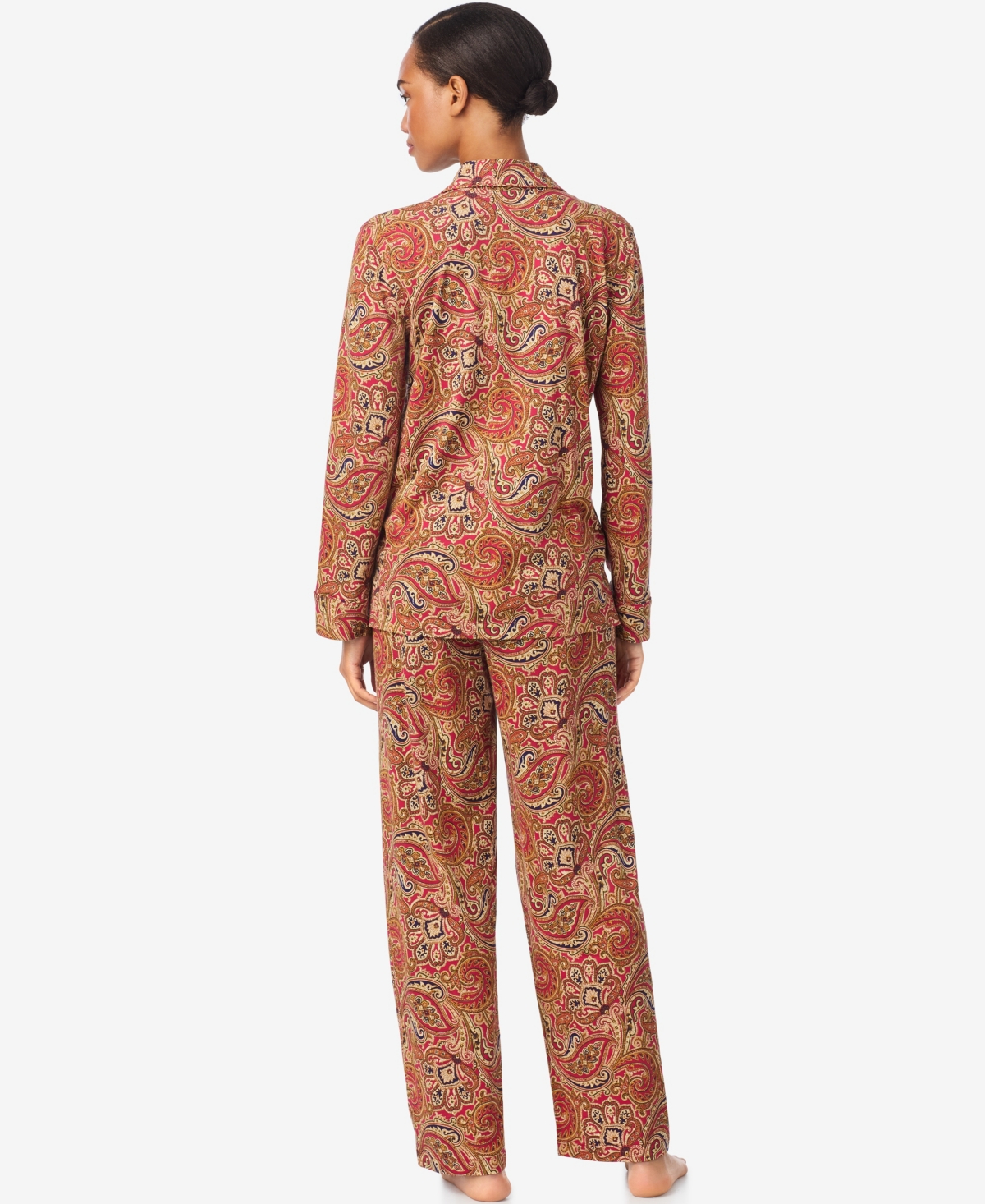 Ralph Lauren Women's Long Sleeves Notch Collar Pajama Set In Red