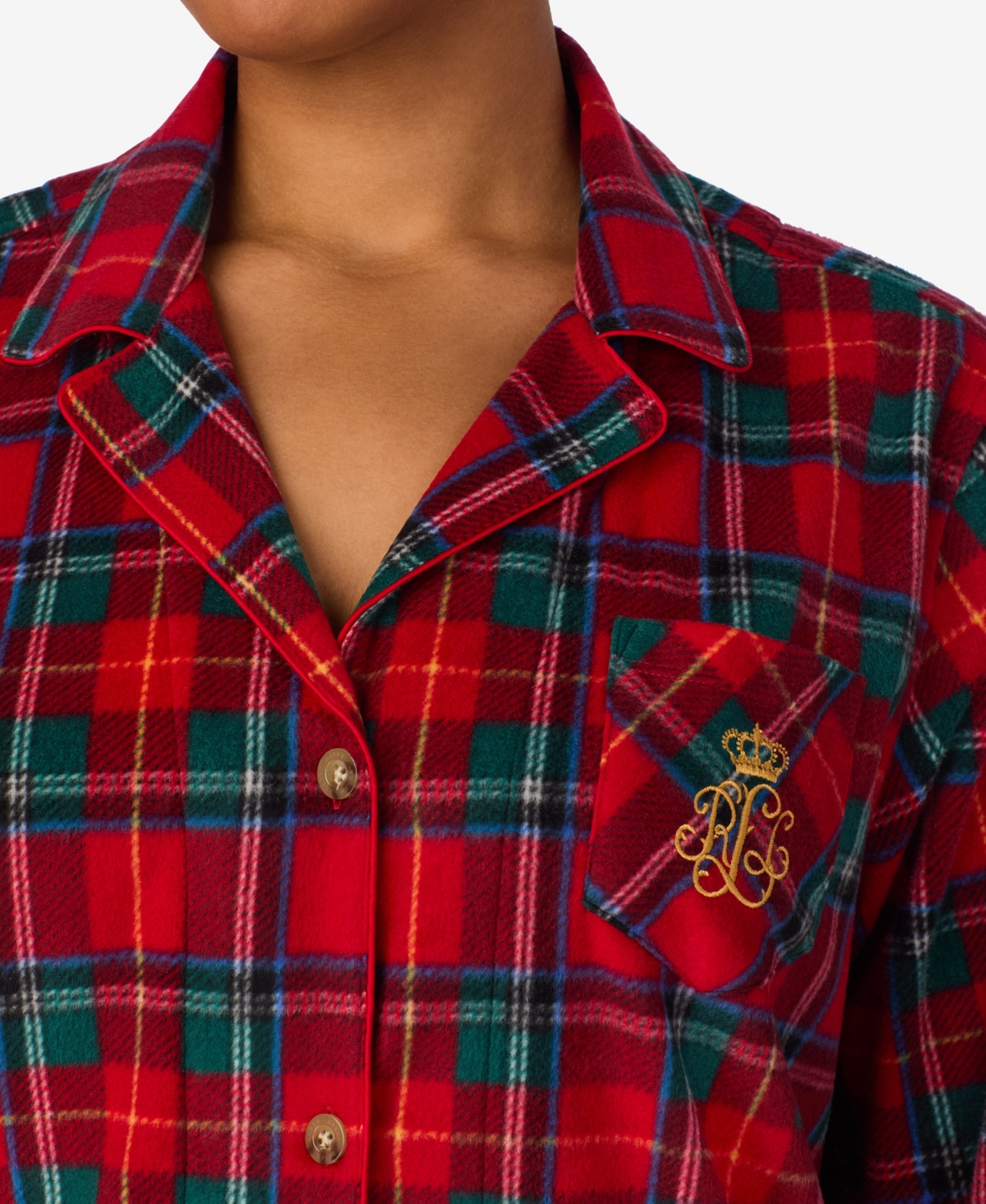 Ralph Lauren Plus Size Long Sleeves Notch Collar Pajama Set In Red