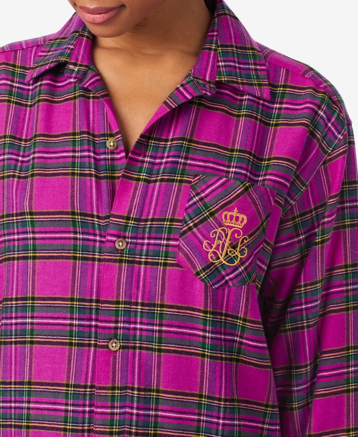 Ralph Lauren Lauren  Plaid Print Sleepshirt In Blue