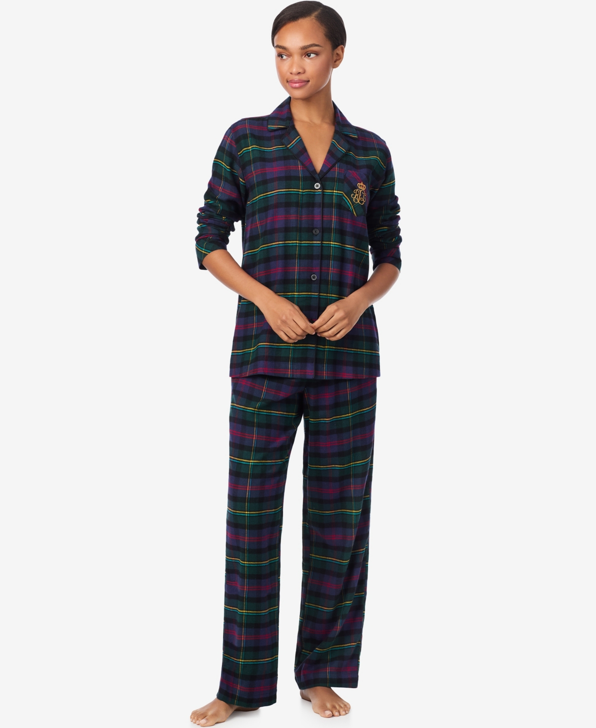 Ralph Lauren Women's Petite Long Sleeves Notch Collar Pajama Set In Multi