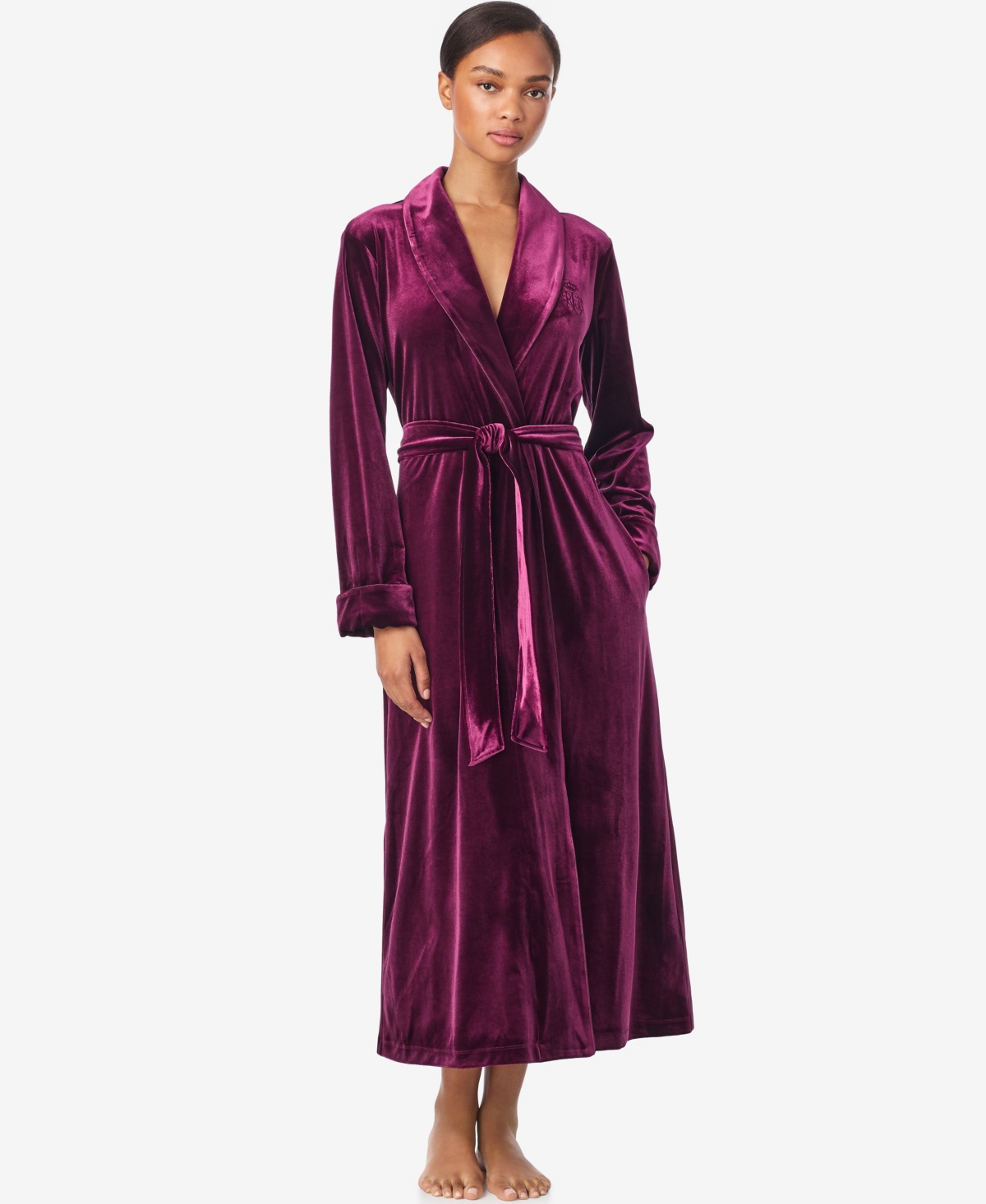 Ralph Lauren Women's Long Sleeves Shawl Collar Robe In Purple
