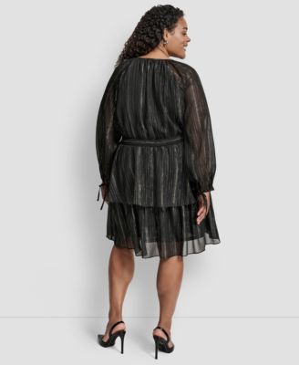 Plus Size Long Sleeve Jewel Neck Dress