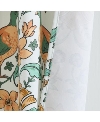Florence Floral & Birds Patterned Window Back Tab Rod Pocket Curtains Bedroom - Light Blocking Darkening Window Panels, Set of 2