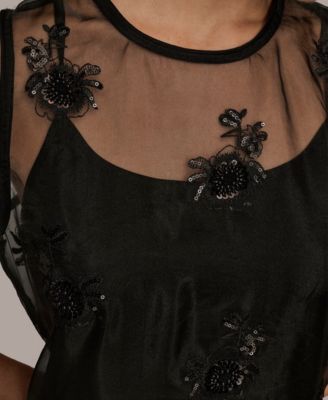 Women's Embroidered Sequin Slip Sleeveless Dress