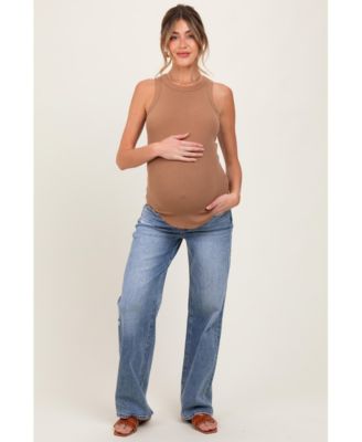 Maternity Blue Distressed Vintage Wash Wide Leg Jeans
