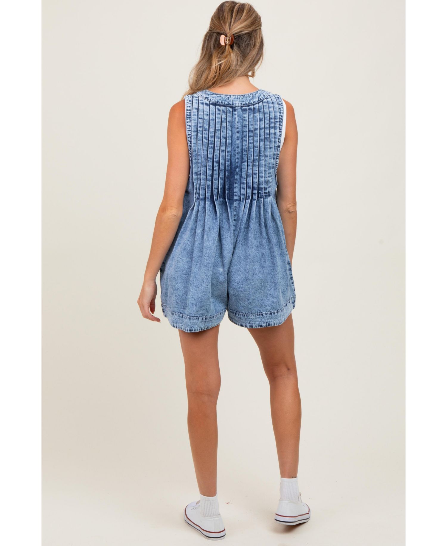 Women's Deep V-Neck Pleated Front Tie Sleeveless Romper