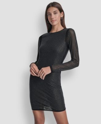 Women's Dome Studs Mesh Long Sleeve Dress