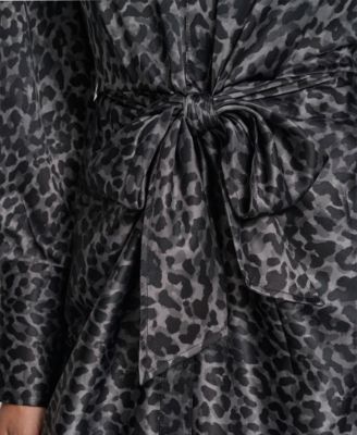 Women's Print Long Sleeve Satin Tie Dress