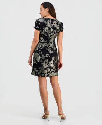 Petite Metallic Floral Print Sheath Dress
