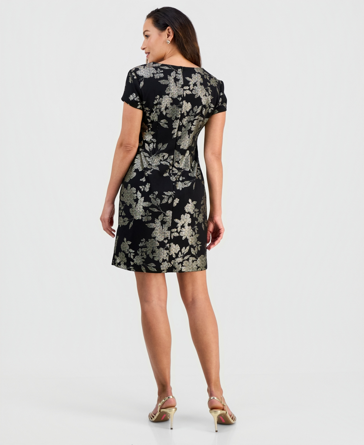 Connected Petite Metallic Floral Print Sheath Dress