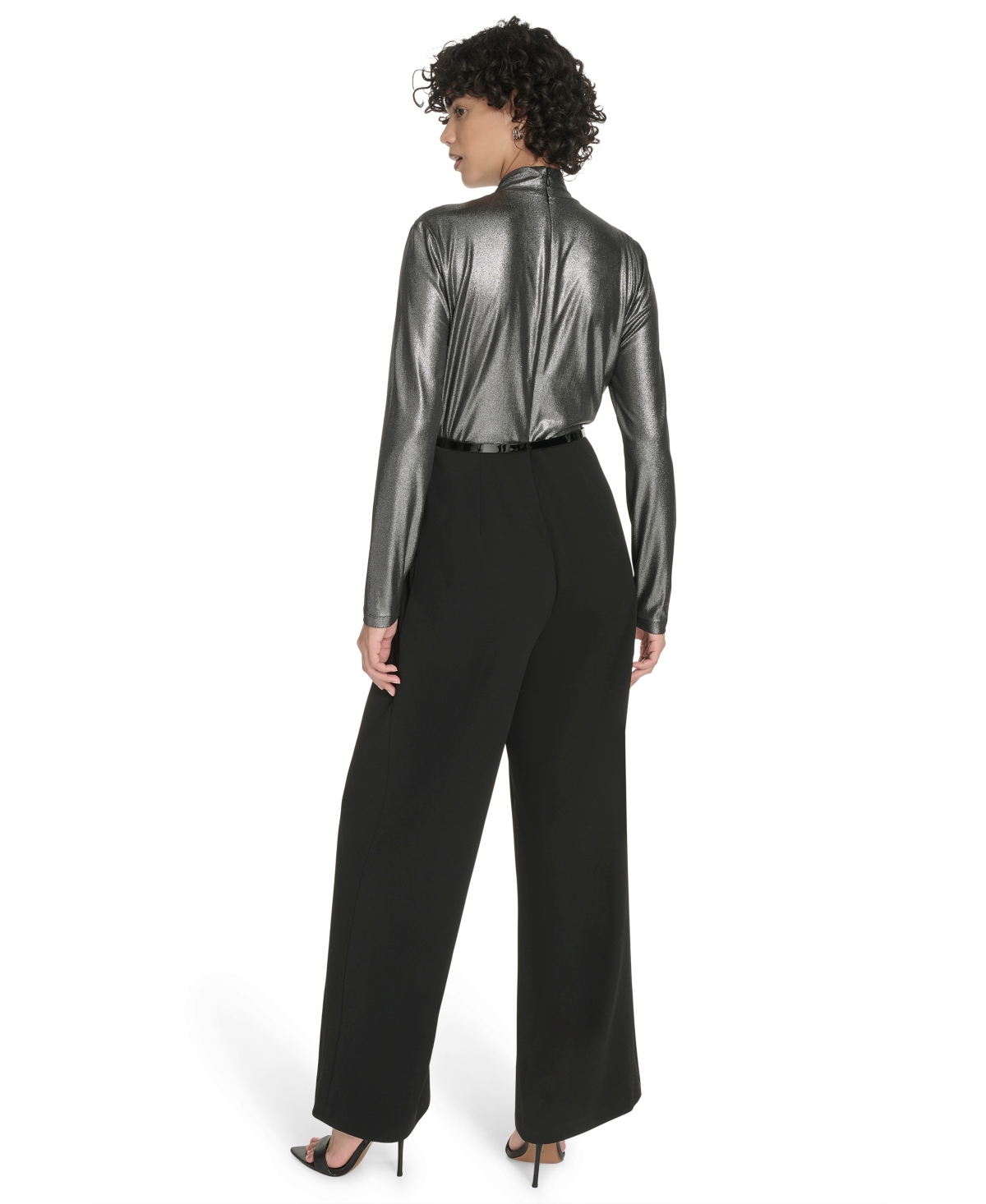 Tommy Hilfiger Women's Shimmer Belted Wide-leg Jumpsuit In Black