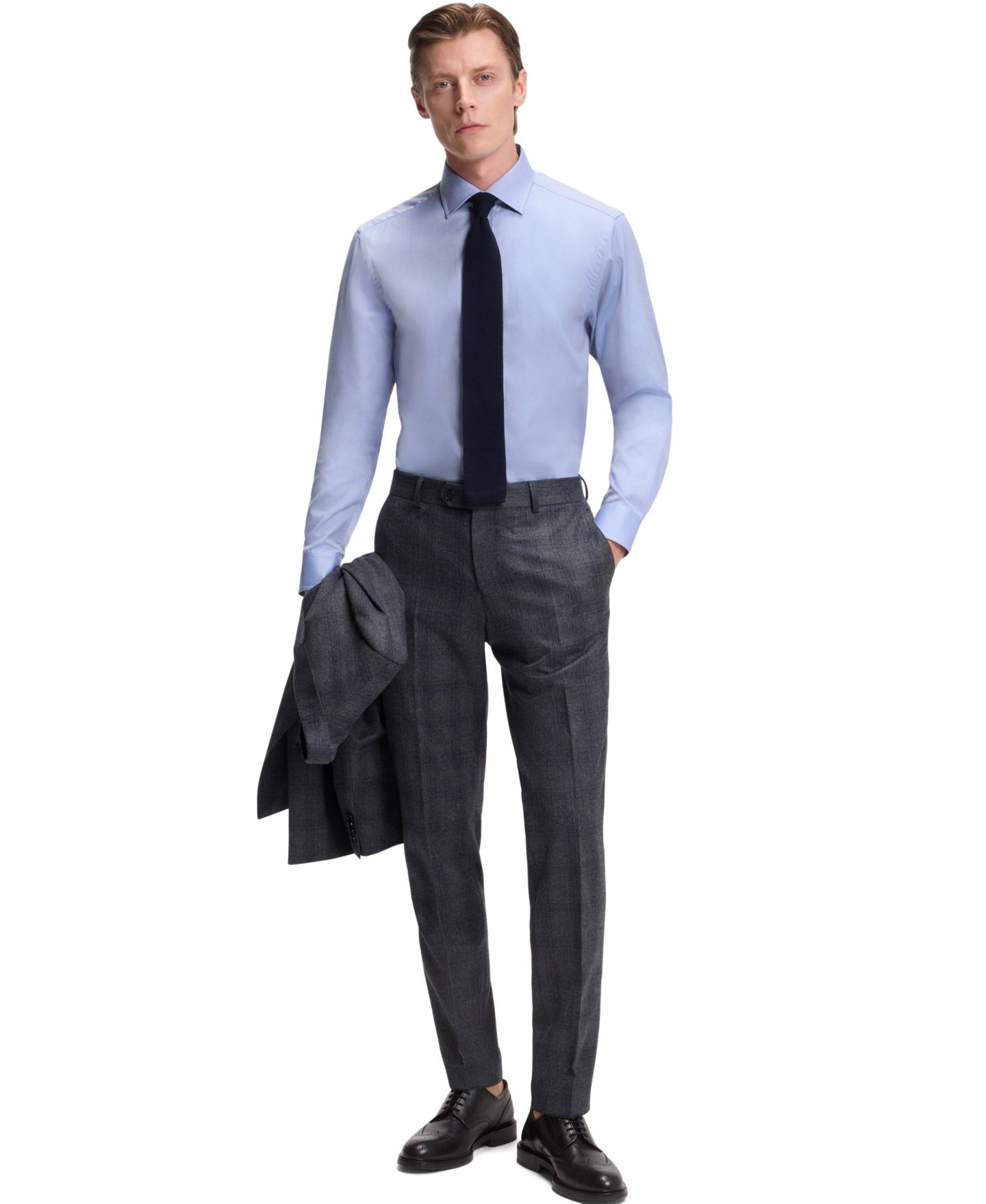 Мужская рубашка Hugo Boss Beckham x BOSS Oxford Cotton Slim-Fit Dress Shirt, цвет: Тёмный синий — фото 4