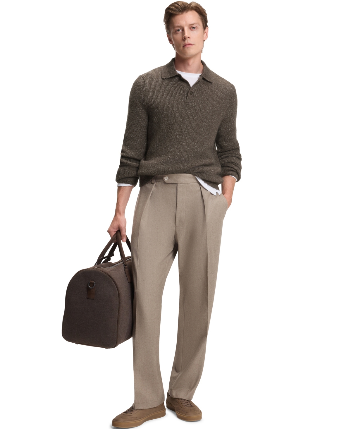 Hugo Boss Boss By  Men's Beckham X Boss Mouline Rib Polo-collar Sweater In Brown