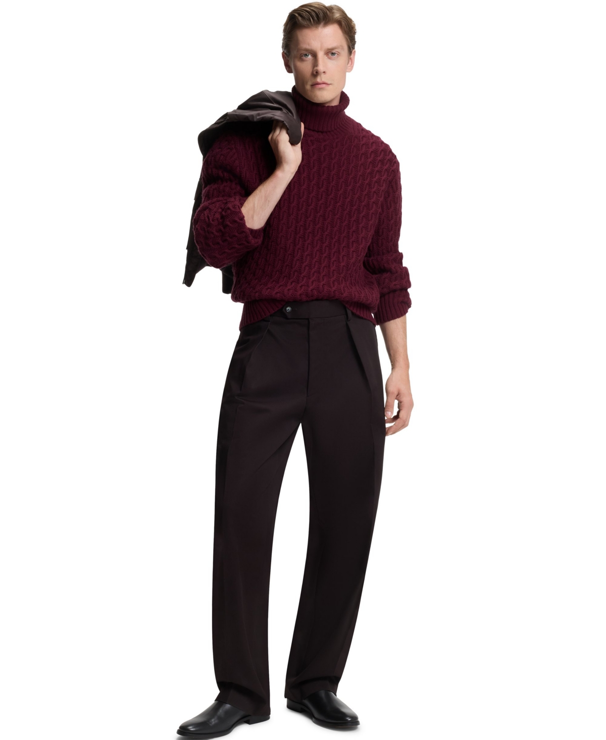 Hugo Boss Boss By  Men's Beckham X Boss Wool Cashmere Cable-knit Sweater In Burgundy