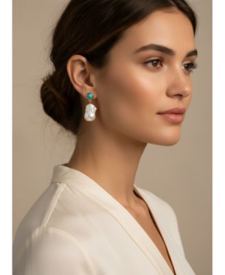 Turquoise and Baroque Shell Pearl Drop Earring