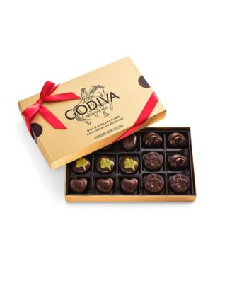 Assorted Dark Chocolate Gold Gift Box with Red Ribbon, 15 Piece