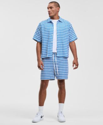 Men's Relaxed Fit Short Sleeve Yarn-Dyed Geo Button-Front Shirt, Macy's Exclusive