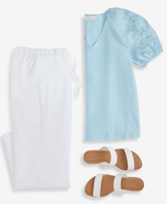 Women's 100% Linen V-Neck Appliqu&eacute;-Sleeve Top, Macy's Exclusive