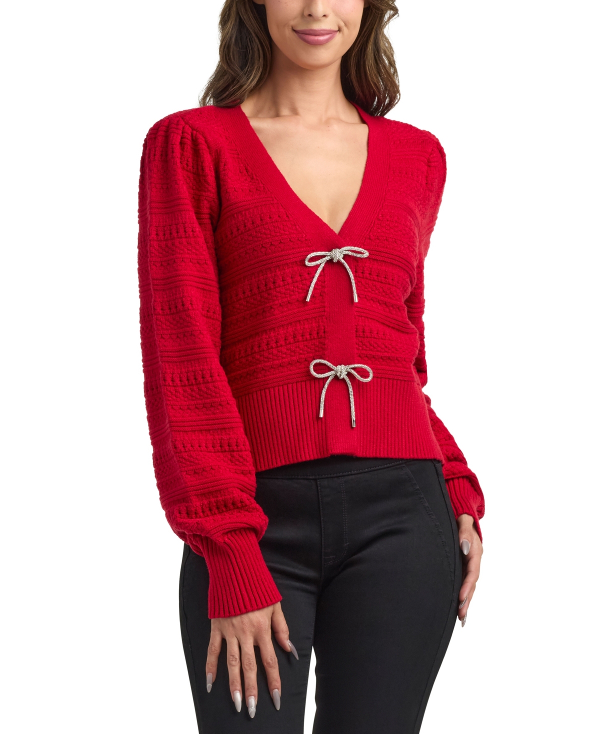Bcx Women's V-neck Cardigan Sweater In Red