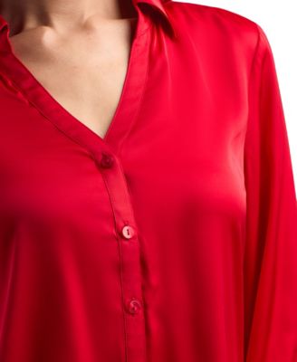 Women's Stretch Satin Button-Up 3/4-Sleeve Top