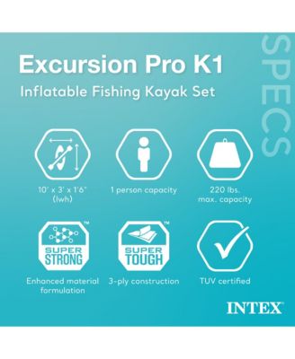 Excursion Pro K1 Single Person Inflatable Vinyl Fishing Kayak w/ Oar/Pump