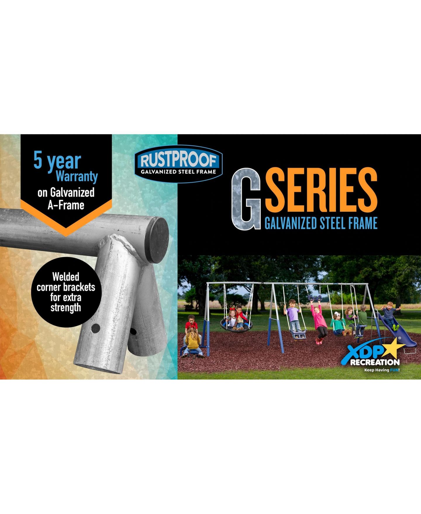 Детские игрушки XDP Recreation Fun All-Mighty Steel 6.6-Foot Slide Swing Set Accommodates up to 10 Kids, Ages 3+ — фото 5