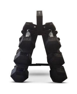 Hexagonal Dumbbell Free Hand Weight Set w/ Rack, 5, 8, & 10 Lbs, Black