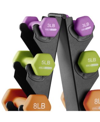 Dumbbell Hand Weights Set & Rack for Home Workout, 76 Lbs, Multicolor