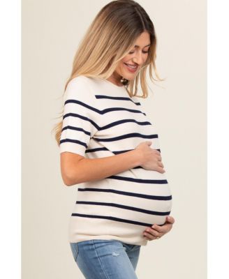 Maternity Brown Striped Knit Short Sleeve Top