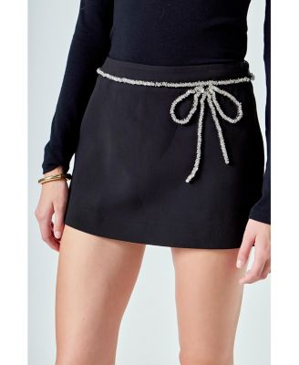 Women's Rhinestone Bow Low Rise Mini Skort