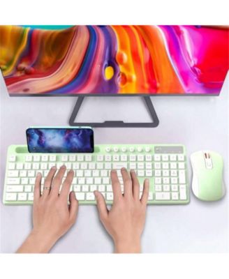 Wireless Keyboard And Mouse Combo - 2.4G Ergonomic Wireless Computer Keyboard With Tablet Holder, Silent Mouse With 6 Button, Compatible With, Green