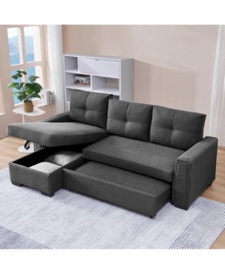 Tufted Sectional Chaise Sofa Sleeper with Storage in Dark Grey