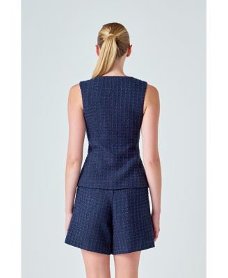 Women's Tweed Buttoned Sleeveless