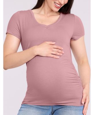 Maternity V-Neck Side-Ruched Short Sleeve Tee - Motherhood