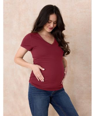 Maternity V-Neck Side-Ruched Short Sleeve Tee - Motherhood