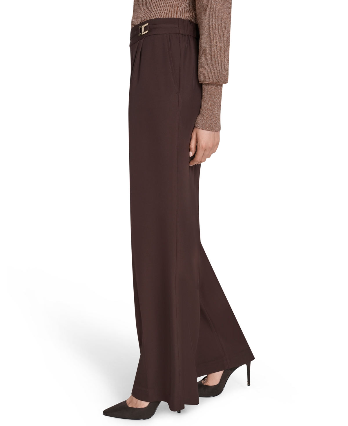 Halston Women's Mid Rise Wide Leg Trousers In Brown