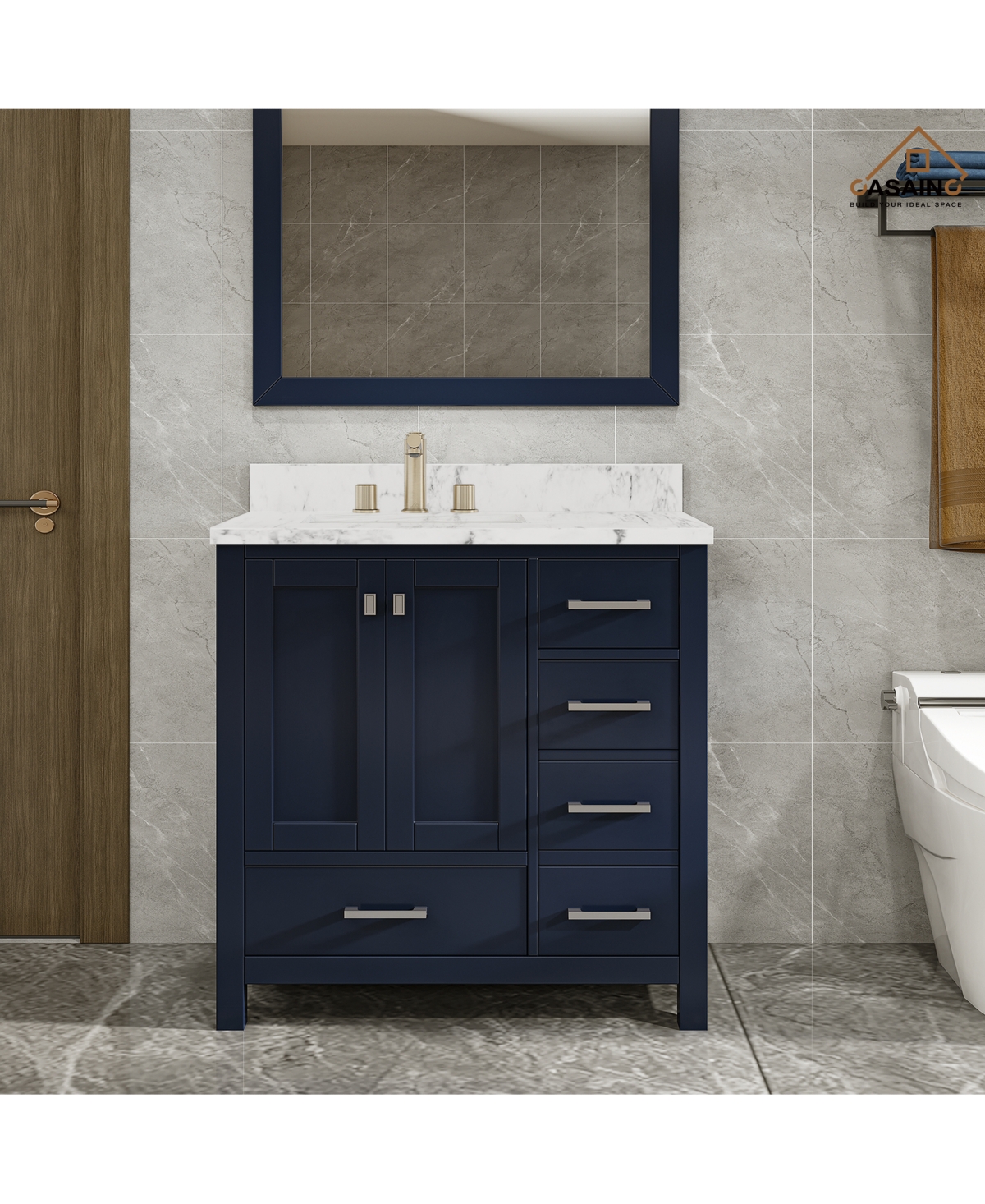 Casainc -Inch Solid Wood Bathroom Vanity with Matching Top and Ceramic Basin