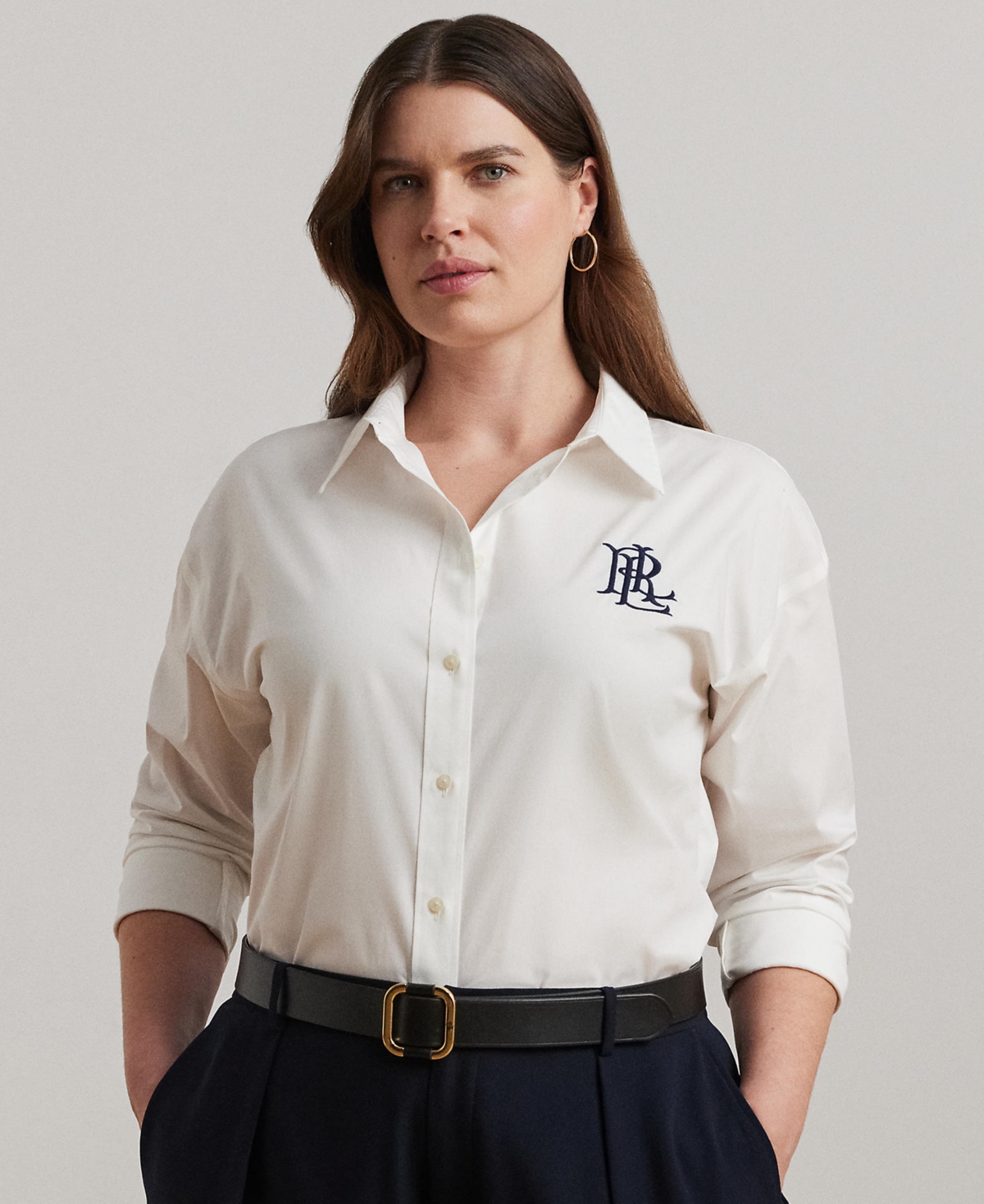 Ralph Lauren Plus Size Long Sleeves Top In White