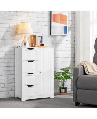 35.5” H Free-Standing Floor Cabinet with 4 Drawers and 1 Cupboard Black