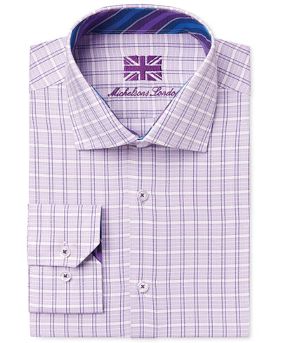 Michelsons of London Men's Slim-Fit Lilac Check Dress Shirt