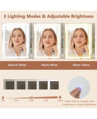 2Pc Built-in outlets Ample Storage Vanity Desk with Mirror and Lights