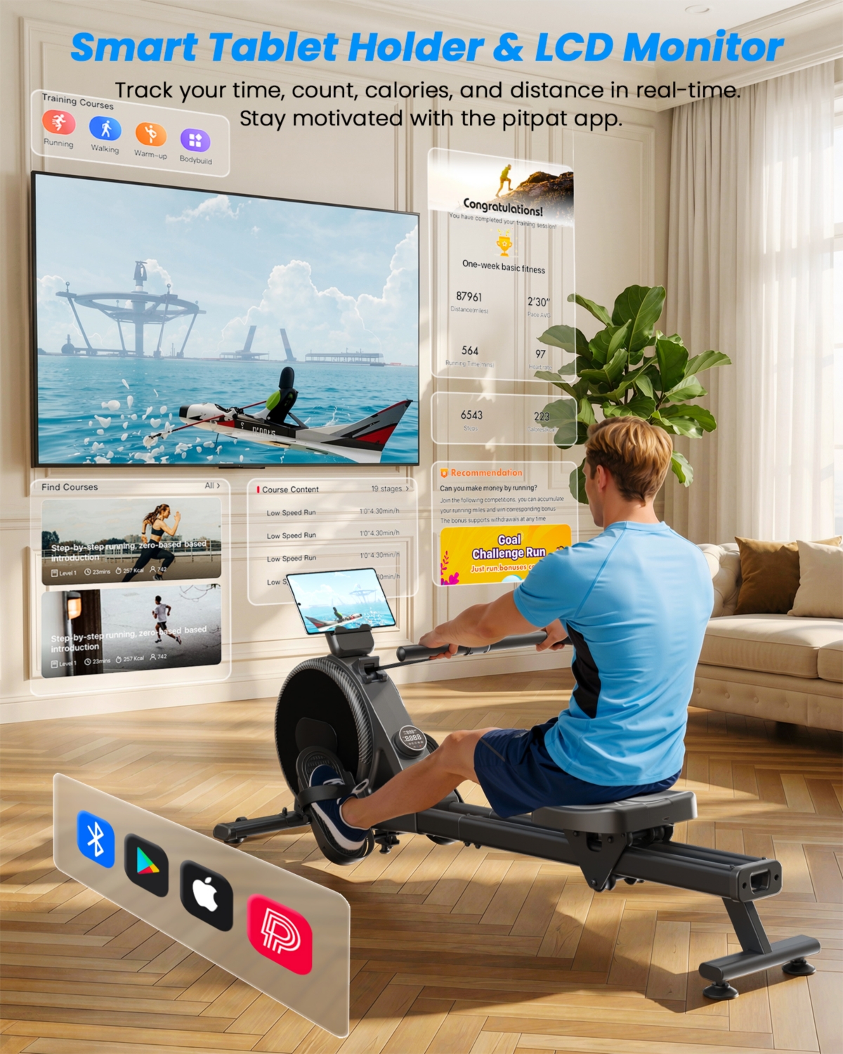 DeerRun 3-in-1 treadmill w/ handlebar. 300LB cap, 3.0HP motor, Led display, remote & App control. Foldable for small home/office spaces