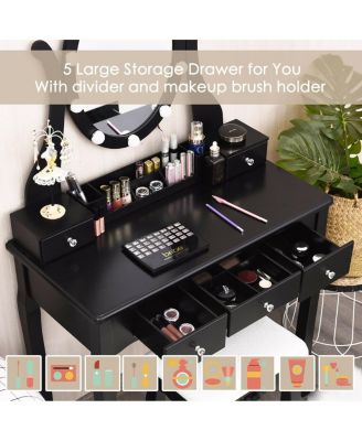 2-Pc. Wood 10 Dimmable Lighted Mirror Vanity Table Set with Cushioned Stool