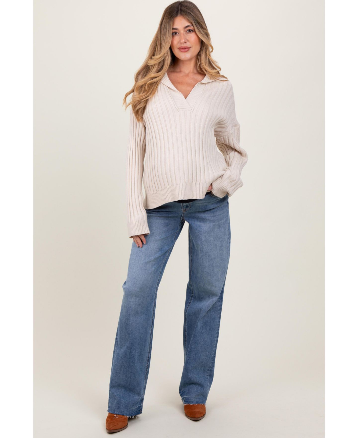 Женские джинсы Pinkblush Blue Vintage Wash Raw Hem Wide Leg, цвет: Синий — фото 4