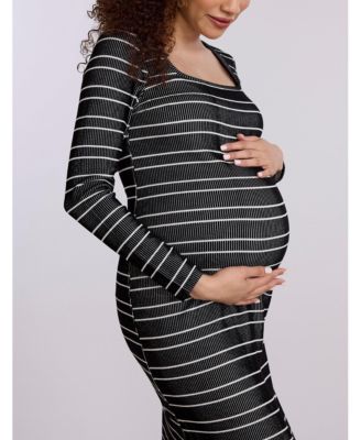 Maternity Square Neck Rib Knit Long Sleeve Bodycon Maxi Dress - Motherhood