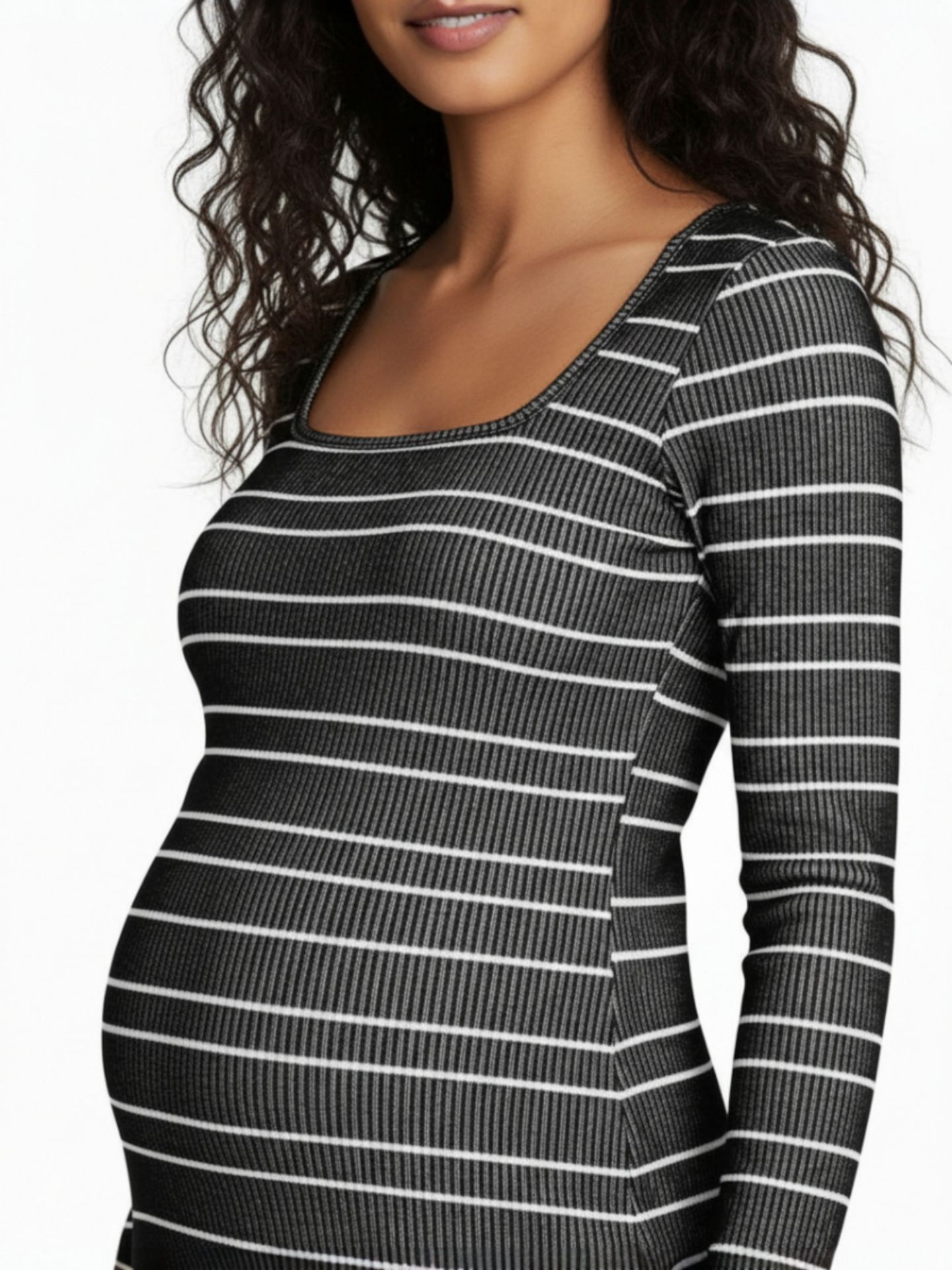 Женское платье Motherhood Maternity Square Neck Rib Knit Long Sleeve Bodycon Maxi Dress - Motherhood, цвет: Чёрный / Белый — фото 4