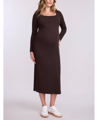 Maternity Square Neck Rib Knit Long Sleeve Bodycon Maxi Dress - Motherhood